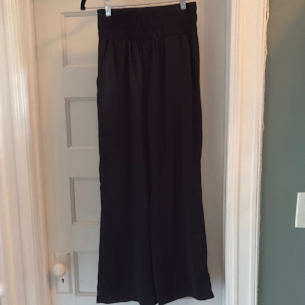 Satin Black Wide-Leg Pants